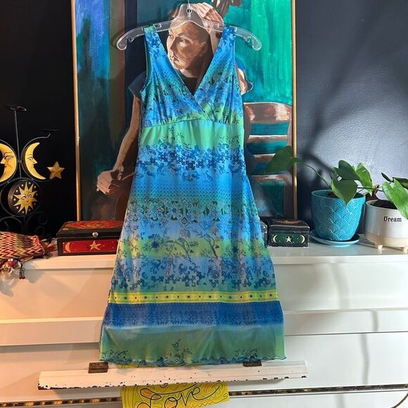 My Michelle Y2K Vibrant Blue and Green Midi Dress M - Picture 3 of 14